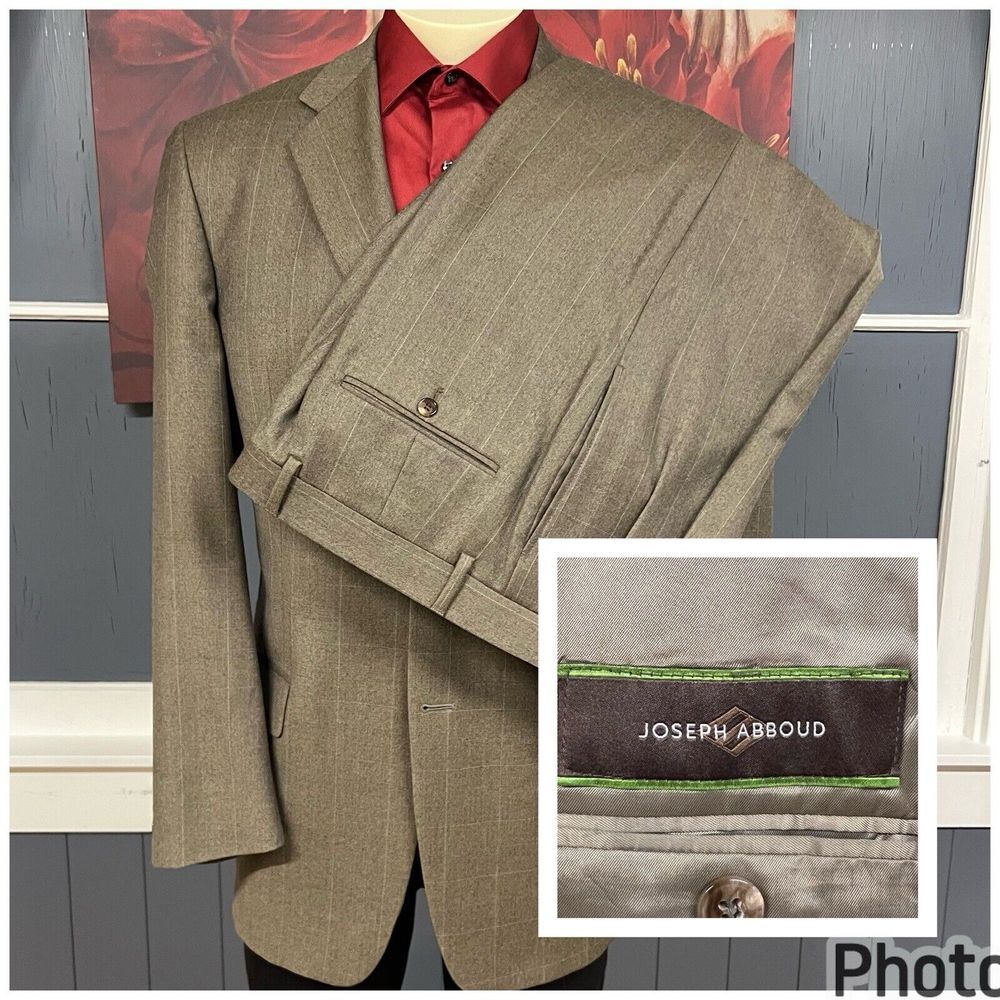 Joseph Abboud Suit 2Pc Mens Blazer 40L Long Wool‎ Pants 34x34 Light Brown Plaid